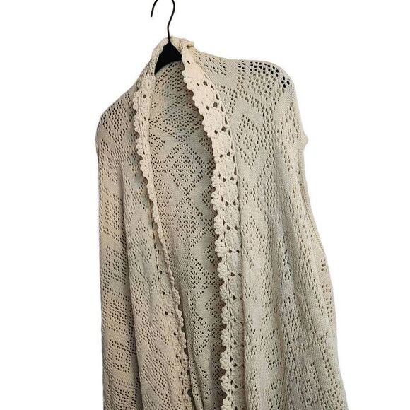 Rebecca Elliot NWOT Crochet Lace Cream Sleeveless Boho Cardigan Perfect Fall Lay - Picture 4 of 12